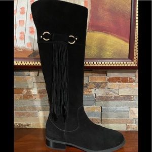 Womens Black Suede Tall Boot with Tassels